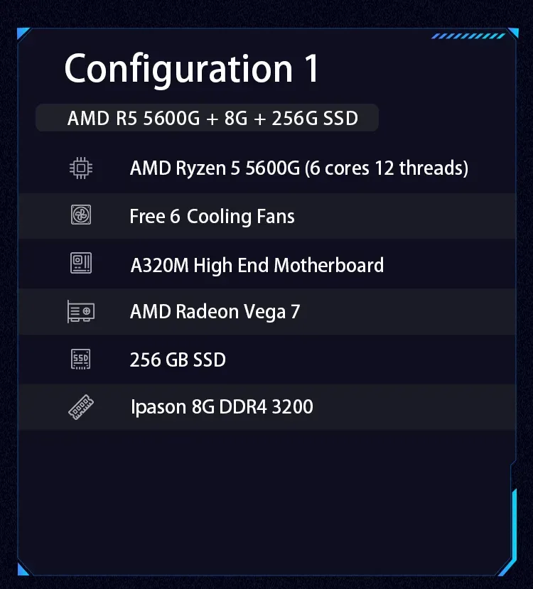 IPASON Desktop Computer Set Gaming PC Ryzen 5 5600G 6 Core 8GB & 16G ...