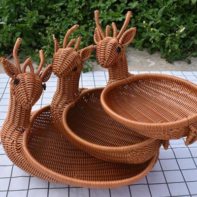 Animal Rattan Fruit Vegetable Storage Basket Picnic Bread Baskets Serving Tray Toys Sundries Organizer Box Table Decoration