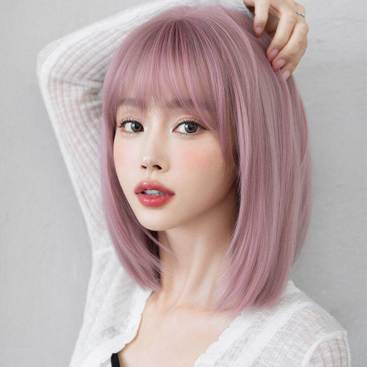 new-fashion-wig-human-hair-original-real-hair-true-hair-pink-washable-short-hair-womens-hair-shoulder-length-bangs-long-hair-air-bangs-short-hair-dbv