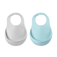 BEABA ถาดกันเปื้อนซิลิโคน Set of 2 Silicone Bib - Airy Blue / Light Grey