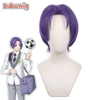 Bubuwig Synthetic Hair Reo Mikage Cosplay Wigs Anime BLUE LOCK Reo Mikage 32Cm Short Straight Purple Men Wig Heat Resistant