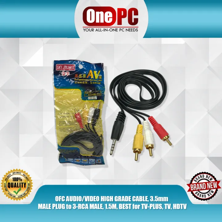 OFC AUDIO/VIDEO HIGH GRADE CABLE, 3.5mm MALE PLUG to 3RCA MALE, 1.5M