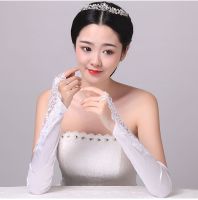 ◐✌ 1 Pair Women Bridal Long Gloves Fingerless Lace Glitter Sequins Solid Color Length Mittens Hook Finger Wedding Party in Stock