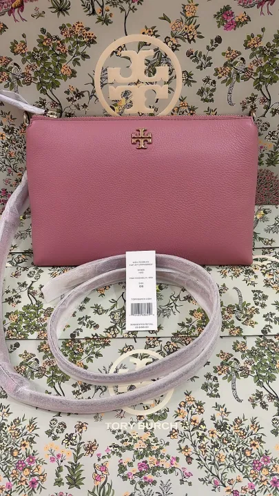 พร้อมส่ง ?Sale 4999?งานshop ถูกกว่า Outlet Tory Burch Kira Pebbled Top  Zip Crossbody สี Pink Magnolia สวยหวาน น่ารักละมุน ลงตัวฝุดๆ 