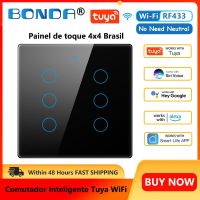 ♠✵♦ Tuya Wifi Smart Switch Brazil Standard 4x4 No Neutral Wire Touch-Sensor 4/6Gang Wall Switch RF433 Smart Life Alexa Google Home