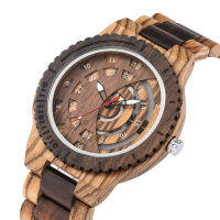 ZZOOI Vintage Hollow Dial Gear Surface Wooden Men Watches Full Wood Wristband Bracelet Casual Retro Mens Wrist Watch Folding Clasp