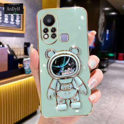 AnDyH Phone Case infinix Hot 11s/X6812/X6812B 6DStraight Edge Plating+Quicksand Astronauts who take you to explore space Bracket Soft Luxury High Quality New Protection Design