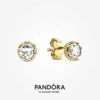 Official Store Pandora 14k Gold-Plated Clear Sparkling Crown Stud Earrings
