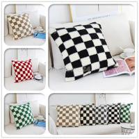 【hot】✶❦ 1Pc 45x45cm 50x50cm Checkerboard Cushion Cover Knitted Car Sofa Throw Short Fleece Pillowcase