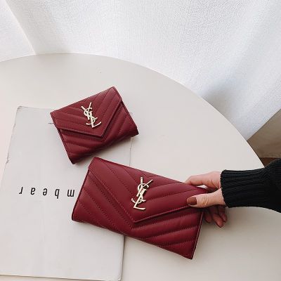 [Beautiful Goods] Korean Version ins Simple Fashion Wallet Multifunctional Fashionable Texture Long Clip Short Embroidered Thread Rhombus Coin Purse Card Holder Clutch Bag