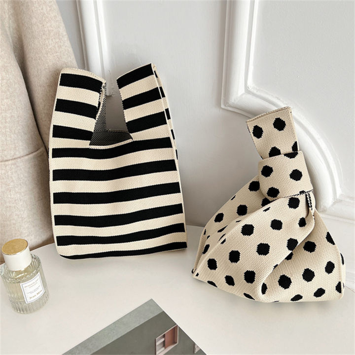 woven-shopper-handbag-one-shoulder-womens-handbag-small-shopper-shoulder-bag-fashion-polka-dot-striped-pattern-bag