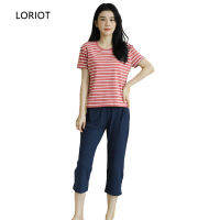 LORIOT กางเกงแขนสั้นตัด Pyjamas กาเกงนอน Loungewear ลายทางของผู้หญิง,SA1478เซ็กซี่ลำลองสไตล์เกาหลี