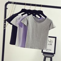 [COD] Cotton Korean version of the summer short-sleeved T-shirt womens short section self-cultivation solid all-match students new tops bottoming