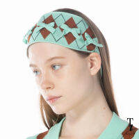 TandT - "LITTLE POLLY" BOW-EMBROIDERED MINT&amp;BROWN CHECKED HEADBAND ผ้าคาดผม ทอลายหมากรุกสีเขียวมิ้น-น้ำตาล ตกแต่งโบว์สีเขียวมิ้น