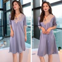 COD Laurenea Cute Womens Nightgowns Fashion Night Wear Summer Nightdress Sexy Lace Sleepwear L-XXXL Large Size Pajamas Ice Silk Satin PyjamaTH