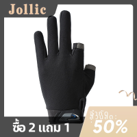 Jollic ถุงมือตกปลาป้องกันแสงแดดกลางแจ้งกันน้ำค้างระบายอากาศได้ดีหน้าจอสัมผัสสองนิ้วถุงมือปั่นจักรยานสำหรับกีฬา