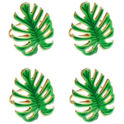 A Set of 4 Napkin Rings, Green Leaf Napkin Holder, Can Be Used for Dinner, Wedding, Family Party or Daily Use