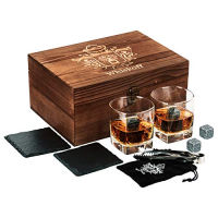 Whiskoff Square Whiskey Glass Set of 2 - Whiskey Stones Gift Set - Scotch Bourbon Glasses - Whisky Rocks Chilling Stones in Wooden Box - Burbon Gift Set for Dad Husband - Cool Idea for Birthday, Fathers Day