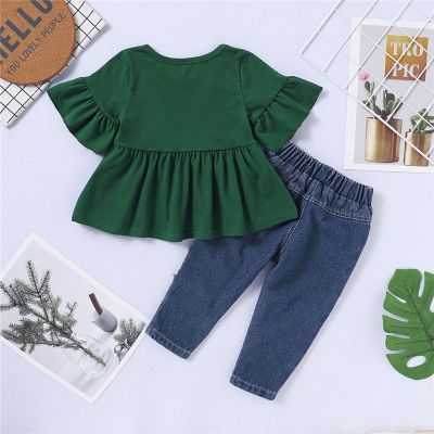 Kids Baby Girl Clothes Set Long Sleeve Cotton Top + Ripped Hole Denim Pants with Headband Summer 3PCS Outfit