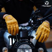 【CW】Retro Leather Motorcycle Gloves Sheepskin Motocross Gloves Waterproof Touch Screen Moto Full Finger Gloves Riding Off-road Glove