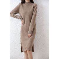 Tailor Sheep 100% Merino Wool Knitted Sweater Dress for Women Winter/Autumn O-Neck Female Dresses Long Style Jumper Girl Clothes