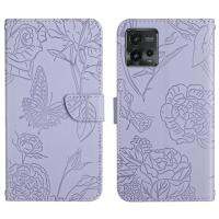 เคสหน้ังกลับมือถือนูนรูปผีเสื้อสำหรับ Motorola Moto G72 4G ผิวสัมผัส HT03