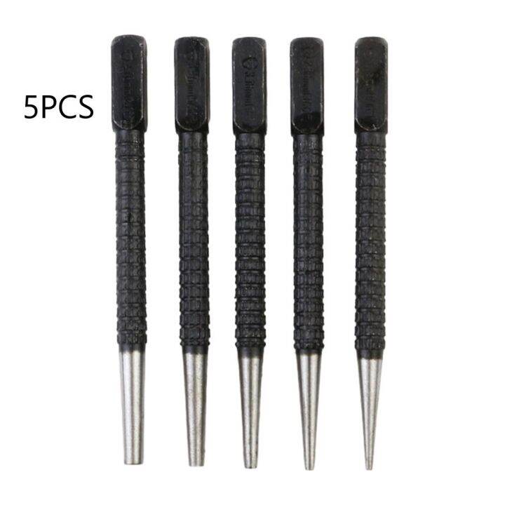 5pc Alloy Steel Nail Punch Set Knurled Body Square Punch Length 100mm