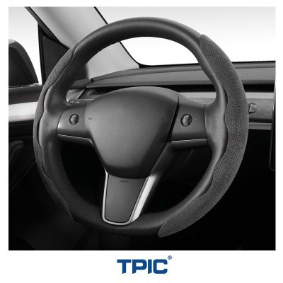 ฝาครอบสำหรับเสาอากาศพวงมาลัยรถยนต์ TPIC สำหรับ Tesla รุ่น3 Y S X2019-2023 Alcantara Suede ไม่ลื่นเคสแฟชั่นประดับรถ