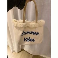 Bag 2023 New Tassel Bag Canvas Bag Large Capacity Simple Ins Design Sense Tote Bag Letter Women Bag Fashion