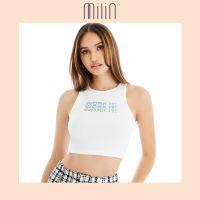 [MILIN] Cropped tank tee with logo print crystals เสื้อกล้ามผ้ายืดทรงครอปท็อปประดับคริสตัล / Work It Tank Top