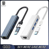 Baihui อะแดปเตอร์อีเทอร์เน็ต4 In 1ฮับ100/1000Mbps USB 3.0ประเภท-C ไปยังอแดปเตอร์ LAN เครือข่ายหลายพอร์ต RJ45สำหรับคอมพิวเตอร์เครื่องแล็ปท็อป PC