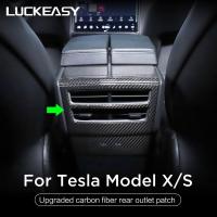 LUCKEASY Interior Accessories For Tesla Model X Tesla Model S Car Rear Exhaust Outlet Decorative Patch Real Carbon Fiber Trim