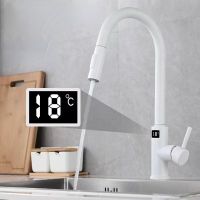 ?Dream Best? White Smart Touch Digital Display Faucet Stainless Steel Multi-function Pull-out Kitchen Faucet Kitchen Sink Hot and Cold Faucet