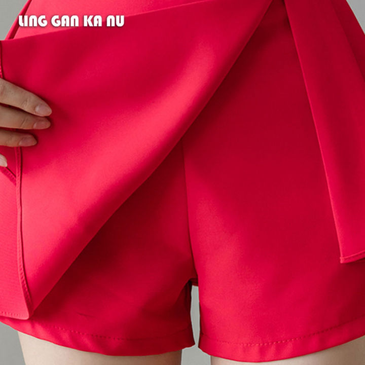 ling-gan-ka-nu-กางเกงขาสั้นสบายๆ-สำหรับผู้หญิง-ฤดูร้อนใหม่เวอร์ชั่นเกาหลีเอวสูงบาง-culottes-กระโปรงสั้นกางเกงขาสั้นร้อนกางเกงกระโปรงสั้นกางเกงกระโปรงจีบ