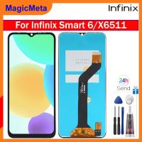 MagicMeta หน้าจอเดิมสำหรับ Infinix Smart 6/X6511B อะไหล่ชิ้นส่วนจอสัมผัสแอลซีดีของเครื่องแปลงดิจิทัล X6511E X6511พร้อมกรอบกลางสำหรับ Infinix Smart 6 X6511