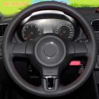 【YF】 AOSRRUN Car accessories Leather Hand-stitched Steering Wheel Covers For Volkswagen VW Golf 6 Mk6 Polo MK5 2010-2013