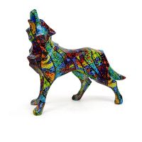 Graffiti Abstract Geometric Wolf Sculpture Animal Dog Statue Art Statue Home Decor Living Room Bookshelf TV Cabinet Decoration