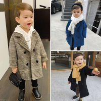 Baby Boy Girls Woolen Jacket Long Double Breasted Warm Infant Toddle Lapel Tweed Coat Spring Autumn Winter Baby Outwear Clothes