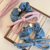 ✁❁✉ Korean Style Denim Bow Large Intestine Hair Band Sweet Cool Hot Girl Head Rope Rubber Band Tied-up Hair Rubber Band Headwear