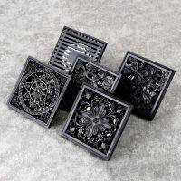 Floor Drain Black Brass Bathroom Hardware 10X10 Cm Deodorant Waste Filter Net Antique Carved Pattern Design Drainage Floor Drain  by Hs2023