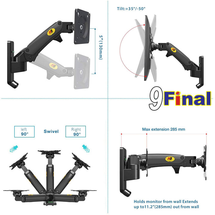 ขาตั้งจอคอม-ติดผนัง-north-bayou-nb-f120-ขาแขวนทีวี-ขาแขวนจอ-led-monitor-led-arm-17-27-gas-spring-full-motion-tv-wall-mount-lcd-monitor-holder-aluminum-arm-bracket