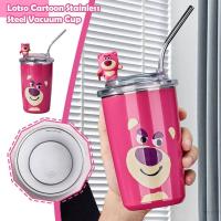 Cute Strawberry Bear Vacuum Cup High-value Straw Water Steel Coffee Cup Water Cup 400ml Bottle Cup Insulation Stainless M7S5