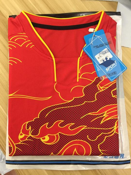 เสื้อปิงปองทีมมังกรจีนสำหรับผู้ชาย-ผู้หญิง-เสื้อแบดมินตันเสื้อกีฬาปิงปองเสื้อเทรนนิ่งปิงปองแห้งเร็วเสื้อเจอร์ซีย์