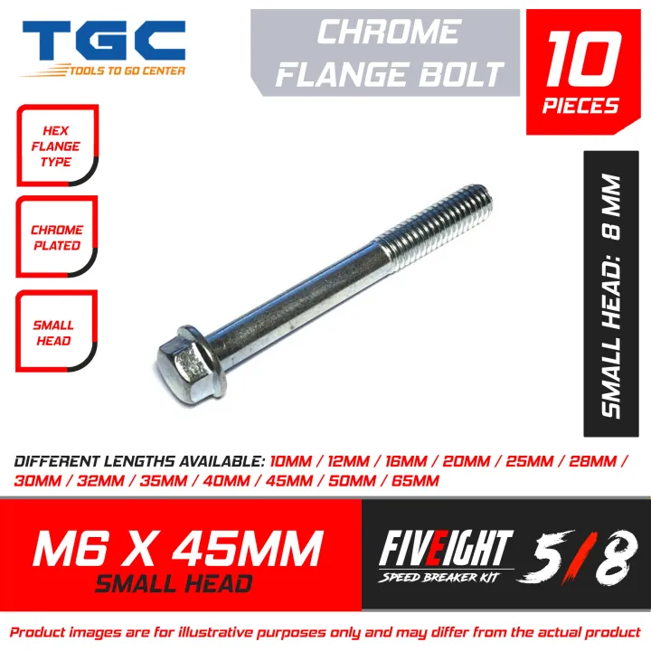Chrome Flange Bolt M 6 x 45 mm (8mm Head) 10 PCS for Motorcycle