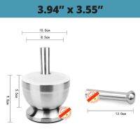 QTCF-18/8 Stainless Steel Mortar And Pestle Spice Grinder With Silicone Dust Cover  Anti Slip Base And Comfy Grip - Dishwasher Safe