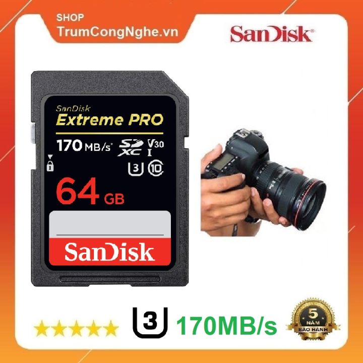 Thẻ nhớ Máy Ảnh SDXC SanDisk Extreme Pro: Khả năng lưu trữ và truy xuất dữ liệu của thẻ nhớ SDXC SanDisk Extreme Pro đáp ứng mọi yêu cầu của các nhà nhiếp ảnh chuyên nghiệp với tốc độ đọc và viết nhanh, dung lượng lớn và độ bền cao. Hãy sử dụng thẻ nhớ SDXC SanDisk Extreme Pro để giúp bạn lưu trữ các bức ảnh chất lượng cao một cách dễ dàng và bảo đảm.