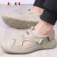 CLOHOO top layer leather Baotou sandals mens breathable hole shoes mens outdoor sports and leisure sets of feet mens shoes shoes