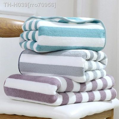 ☢♧∏ 35x75cm Bath Towel Coral Fleece Microfiber Striped Adult Household Textiles Bathroom Soft Woman Sauna Spa Absorbent Towel