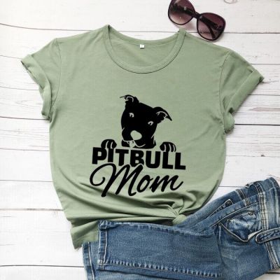Pitbull Mom T-shirt for Women Letters Printed Women T Shirt O-Neck Casual Funny Mom Life Graphic Cute Tshirts Women  UVUX