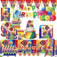 ✁✥℡ Rainbow Friends Tableware Sets Birthday Party Decoration Plates Cups Napkins Cake Toppers for Baby Shower Favors Kids Toy Globos